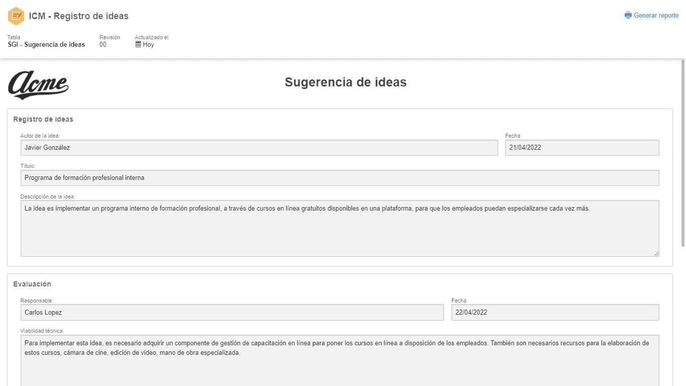 Capture y documente ideas a través de un formulario estandarizado