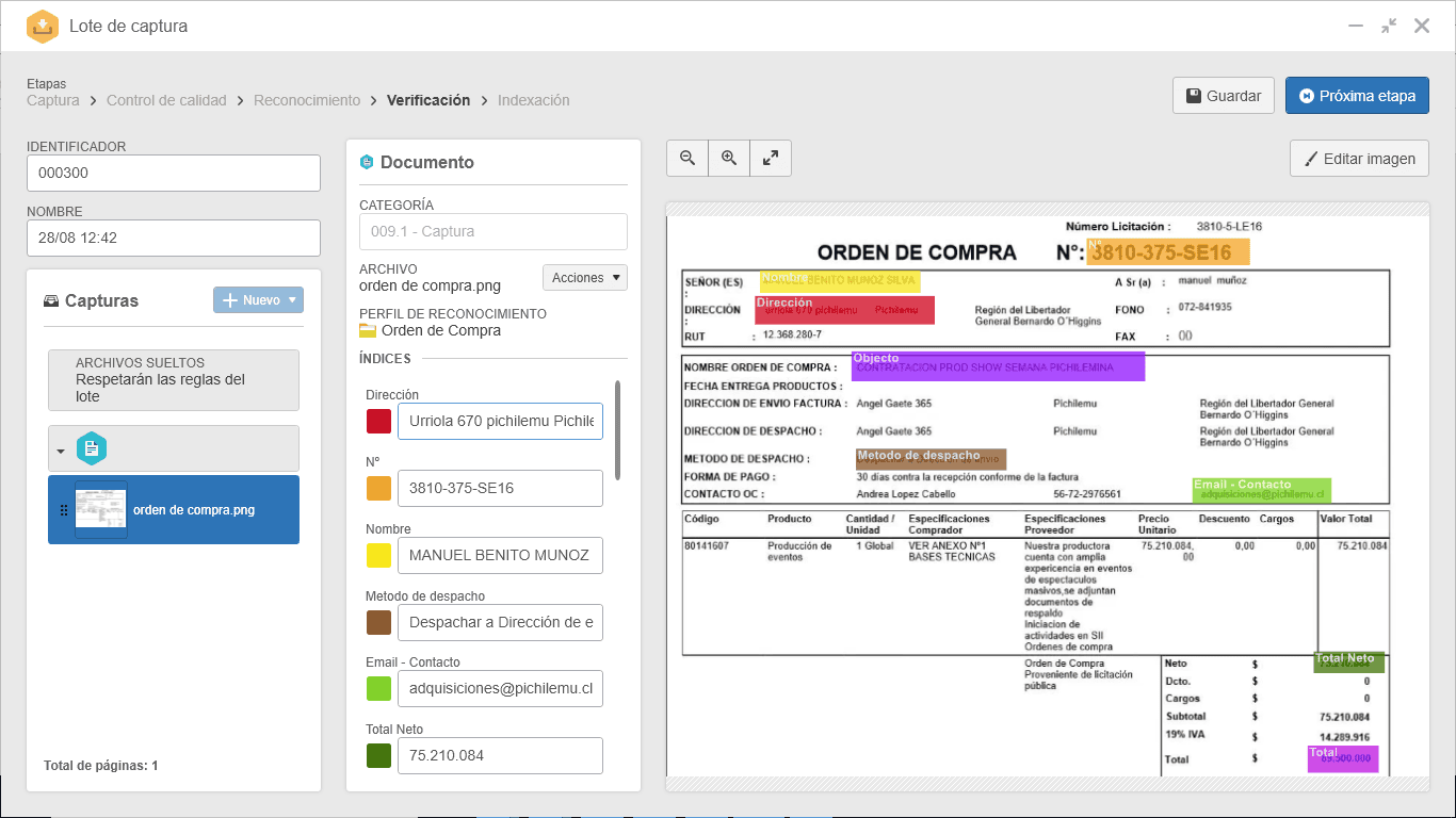Selección del lote de imágenes con identificación de datos para OCR THUMB