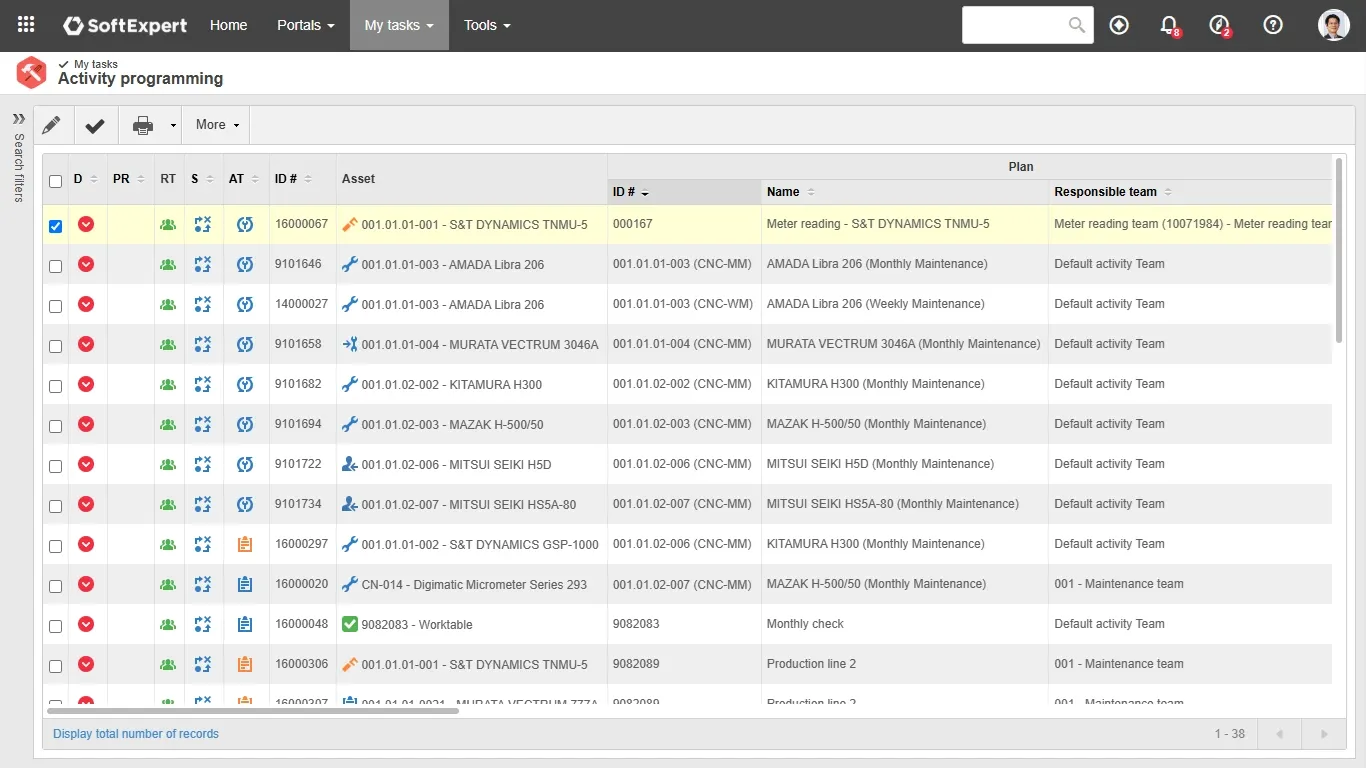 Listas de tareas de mantenimiento pendientes con plazo y nivel de prioridad