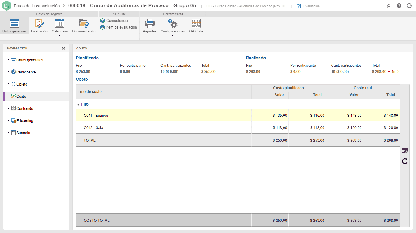 Controle y compare costos planificados vs. reales