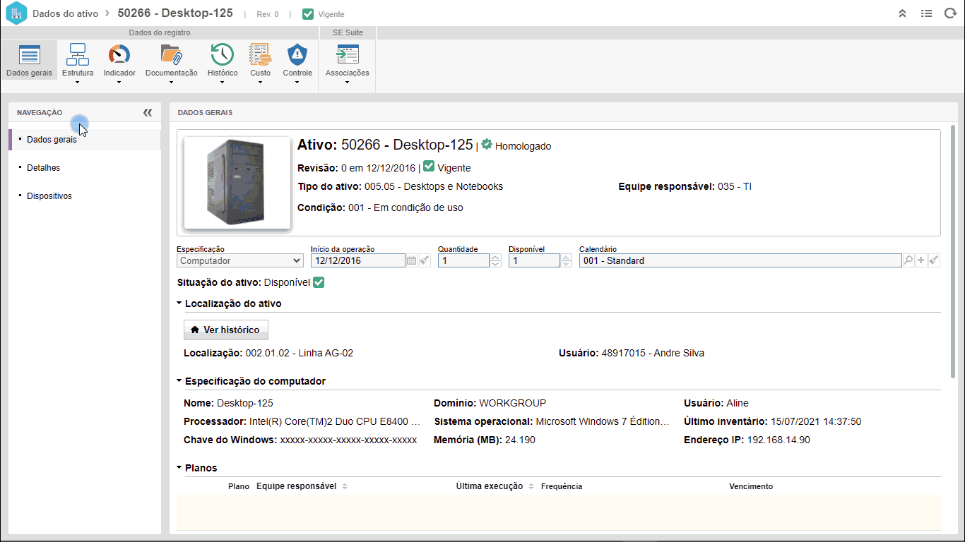 Controle de alteração dos ativos