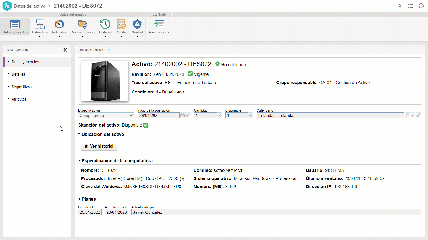 Control de cambios de los activos