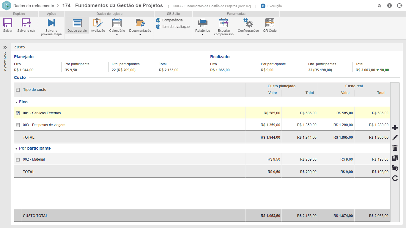 Controle e compare custos planejados x realizados