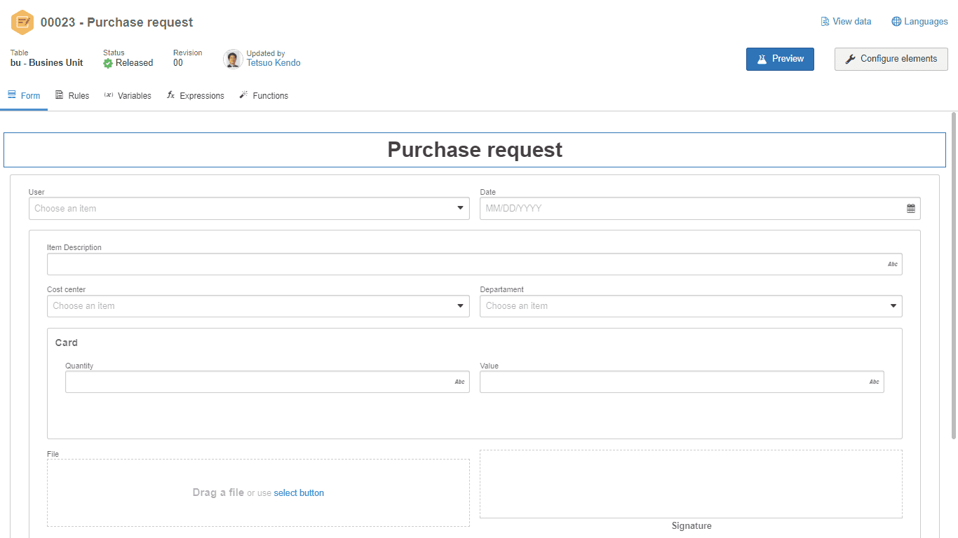 Purchase request form