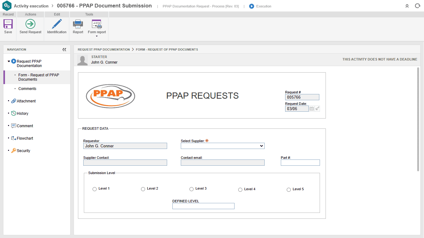 Customized PPAP forms for submission
