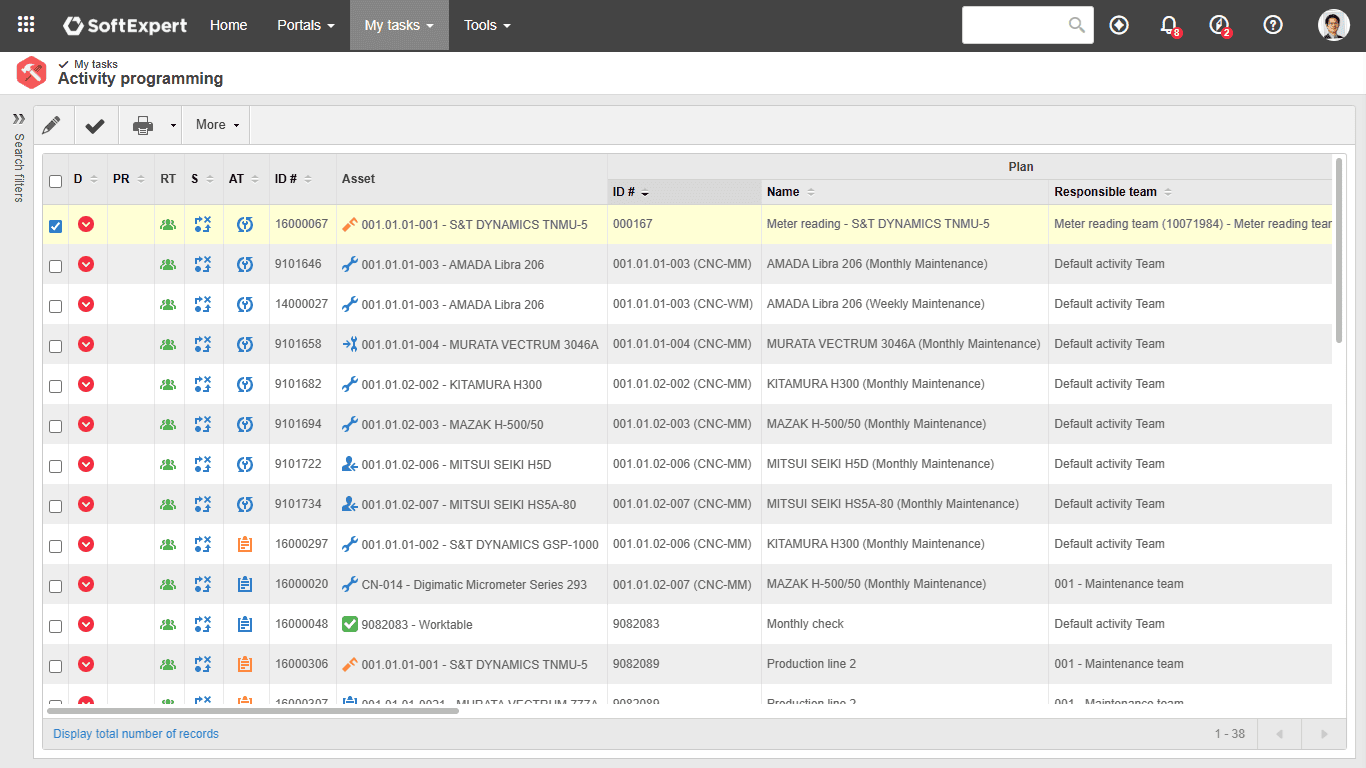 Lists of pending maintenance tasks with deadline and priority level