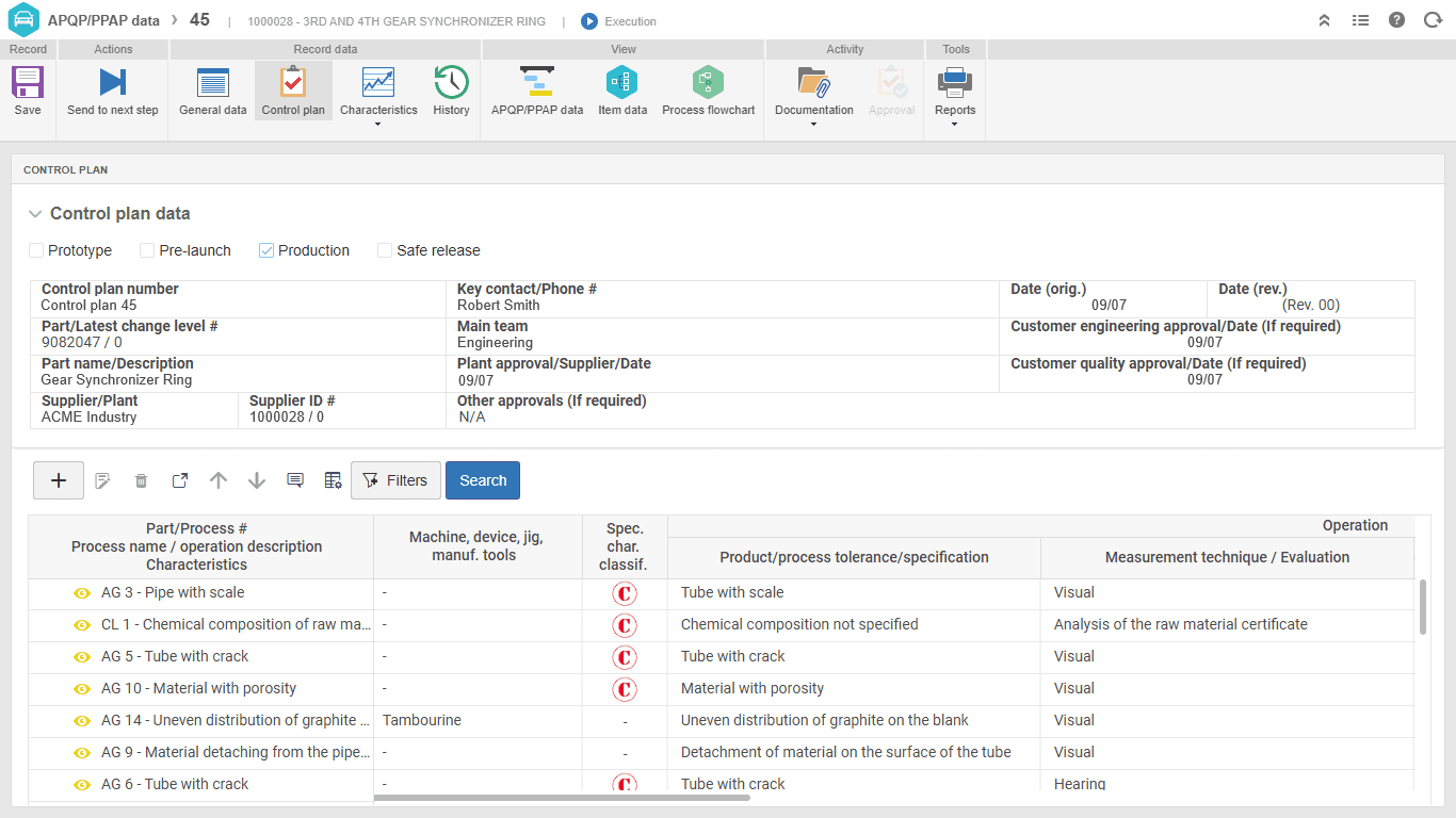 Obtain a streamlined control plan for key processes
