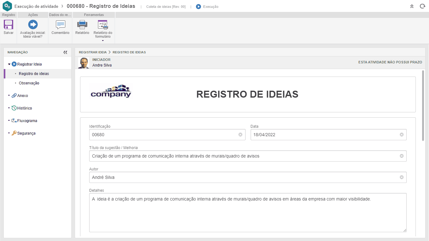 Capture e documente ideias por meio de um formulário padronizado